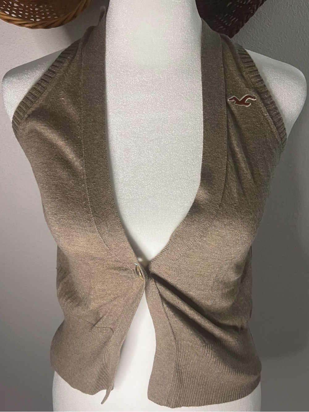 Hollister Y2K Brown Knit Sweater Vest Cardigan M